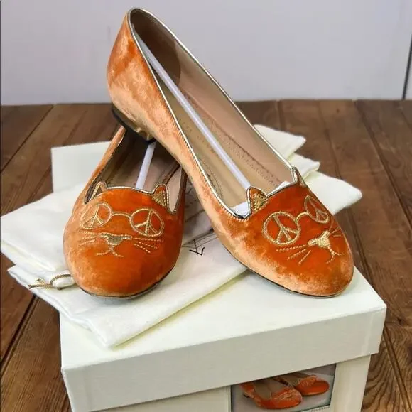 Women’s Charolette Olympia limited edition cat Hippy Kitty Flats size 38 - Picture 1 of 9